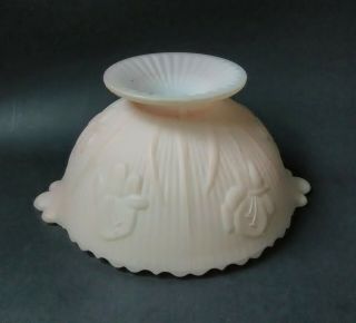 Vtg Pink Milk Glass Footed Compote Bowl Embossed Flowers No Lid