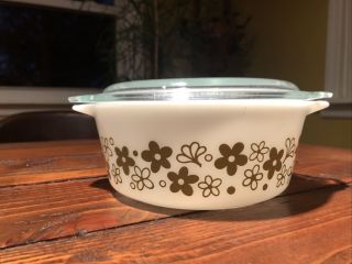 Vintage Pyrex Spring Blossom 472 Casserole Dish W/lid - Crazy Daisy Green White