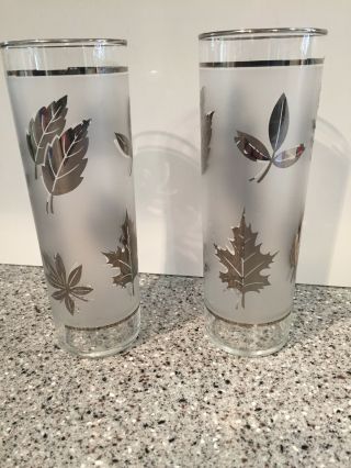Vintage Libbey Hostess Set 2 Water Glasses 12 Oz.  Silver Leaf Foliage