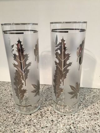 Vintage LIBBEY HOSTESS SET 2 Water Glasses 12 Oz.  SILVER LEAF FOLIAGE 2