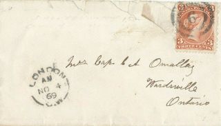 Canada 1869 Cover,  London To Wardsville 25,  3 Cents Large Queen Z32