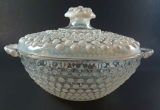 Vintage Moonstone Opalescent Hobnail Nut/candy/trinket Dish With Lid And Handles