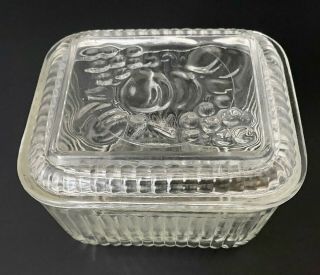 Vintage Anchor Hocking Clear Glass Refrigerator Dish W/fruit Lid Cond