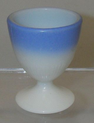 Macbeth Evans Glass Petalware Cremax Milk White/blue Bordette Egg Cup Depression