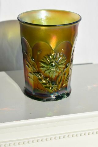 Northwood Green Carnival Glass Dandelion Tumbler Apple Daisy Flower Cup Water
