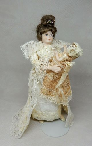 Vintage Victorian Mother & Baby Doll Ooak Artisan Dollhouse Miniature 1:12