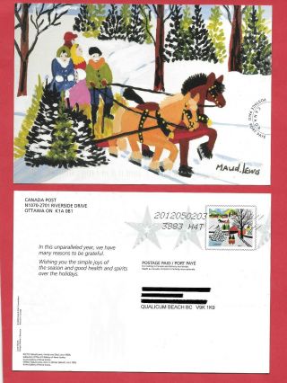 Christmas 2020 Canada Post Maud Lewis Cancelled Qualicum Beach Bc Postcard Fine