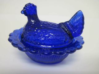 Vintage Mosser Hen On Nest Salt Dip Cobalt Blue