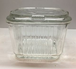 Vintage Federal Ribbed Clear Glass Refrigerator Fridgie Dish Vegetable Design