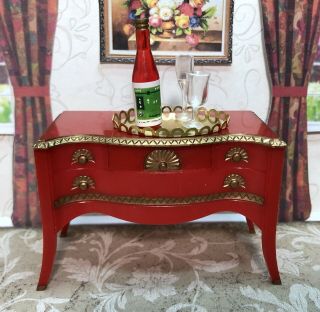 Renwal RED DINING ROOM SET Vintage Tin Dollhouse Furniture Ideal Plastic 1:16 3