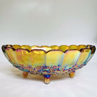 Vintage Indiana Marigold Iridescent Carnival Glass Harvest Grape Oval Fruit Bowl