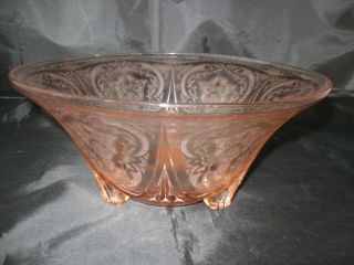 Large Pink Depression Glass Serving Bowl Royal Lace Pattern By Hazel Atlas