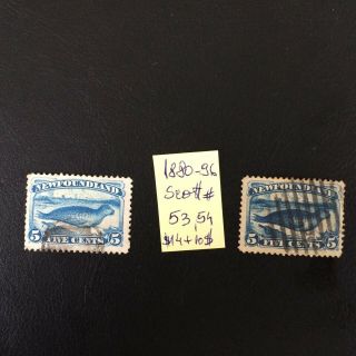 Canada/newfoundland Stamps 1880 - 96 5c Blue/dark Blue Scott 53,  54 Rare