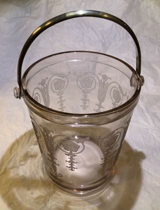 Fostoria Vernon Etch Orchid Ice Bucket With Handle C.  1927 - 1928