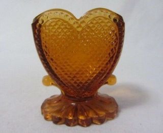 Degenhart Glass Beaded Heart Golden Dark Amber Toothpick Holder