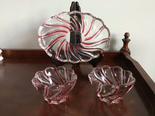 Mikasa 3 Of Peppermint Red Candle Holders & 1 Oval Serving Dish Made In Germany
