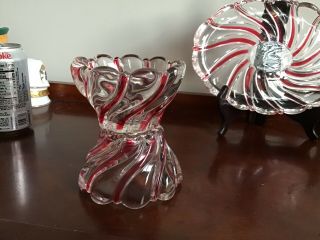 Mikasa 3 of Peppermint red Candle Holders & 1 oval serving dish Made in Germany 3