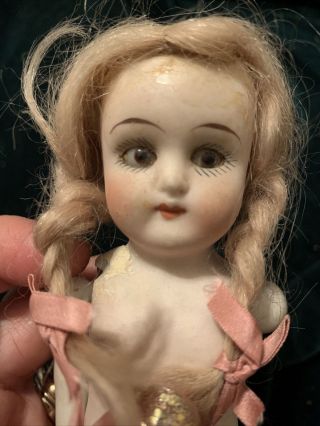 7” Antique German All Bisque Doll Glass Eyes Needs Tlc