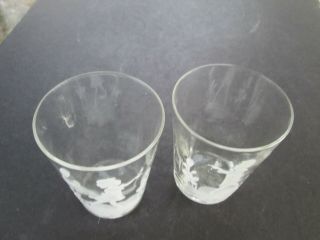 Vintage Mary Gregory Style Clear Glasses Tumblers Boy & Girl White Painted 5488 2