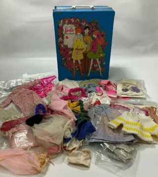 Vtg 1969 Mattel 5036 The World Of Barbie Doll Trunk Blue Mod Scene W/ Clothes