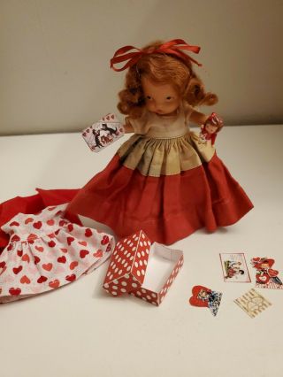 Vintage Bisque Nancy Ann Storybook Pudgy Doll 2 Outfits Mini Doll Box Valentines