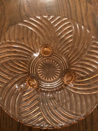Vintage Pink Depression Glass Swirl Pattern Footed Bowl 10 "