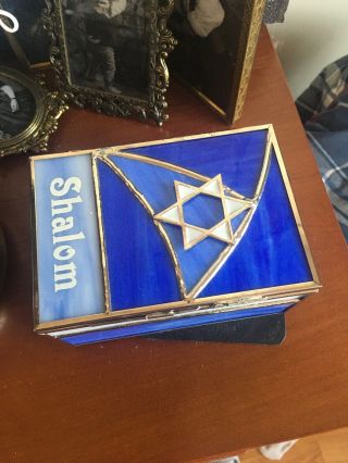 Stained Glass Gift Box With Star Of David And Dreidel