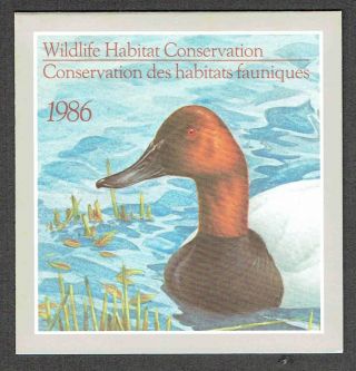 1986 Canada Wildlife Conservation Stamp,  Canvasbacks,  Fwh2,  Souvenir Folder