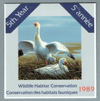 1989 Canada Wildlife Conservation Stamp,  Snow Geese Fwh5,  Booklet
