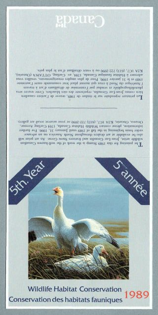 1989 Canada Wildlife Conservation Stamp,  Snow Geese FWH5,  Booklet 2