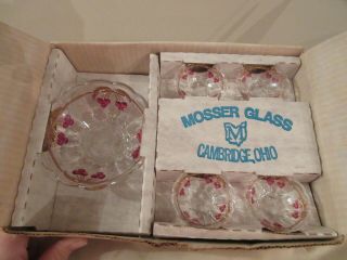 Antique Mosser Glass Miniature Or Childs 5 Pc Berry Set Box