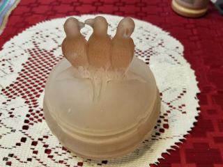 Vintage Birds Frosted Depression Glass Covered Candy Powder Trinket Dish