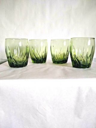 Vintage Set Of 4 Libby Cocktail Glass Tumblers 8 Oz Green Swirl