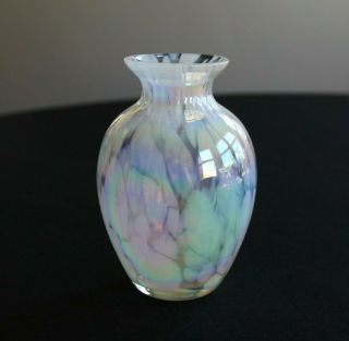 Vintage Studio Crafted Hand Blown Iridescent Splatter Glass Vase 5 "