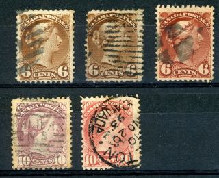 Canada 1870/97 Qv Small Queens 3 X 6 Cent,  2 X 10 Cent Selection