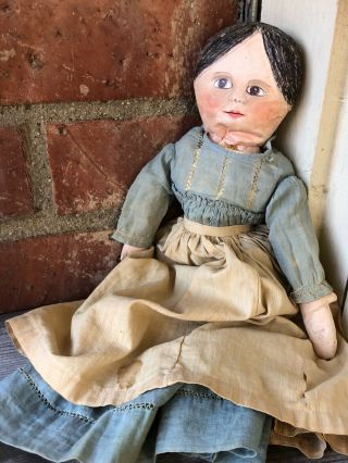 Antique American Primitive Folk Art Oil Painted Cloth Rag Doll Layers of Clothes 2