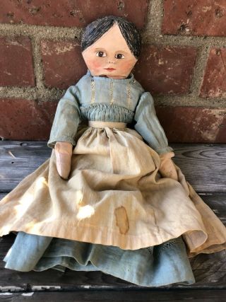 Antique American Primitive Folk Art Oil Painted Cloth Rag Doll Layers of Clothes 3