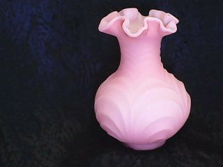 , Delicate Fenton Drapery Pink Satin Glass Vase With Ruffle Rim
