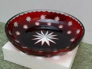 Vintage Red Cut To Clear Crystal Nut Bowl/ Dish Stars Design