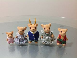 Sylvanian Families Vintage & Rare Moss Reindeer Family Figures With A Baby