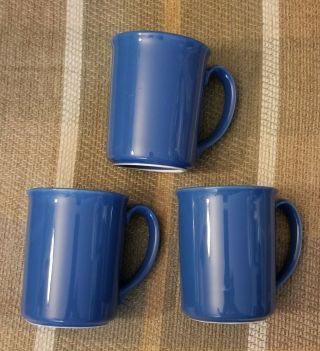 Corelle Corning Set Of 3 Vintage Coffee/tea Mugs Cups Solid Blue Usa
