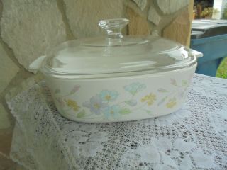 Corning Ware Pastel Bouquet 2 Liter A - 2 - B 9 Casserole With Pyrex Lid