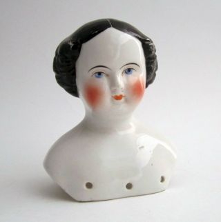 Antique Vintage Jenny Lind Style China Doll Head Parted Hair Low Brows Blue Eyes