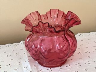 Vintage Fenton Art Glass Ruffled Cranberry Vase - Double Crimp