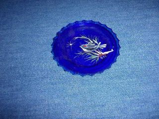 Vintage Pairpoint Glass Company Cobalt Blue Handpainted Cup Plate