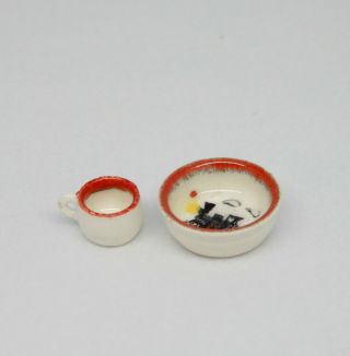 Vintage Jean Tag Porcelain Train Bowl & Mug Artisan Dollhouse Miniature 1:12 2