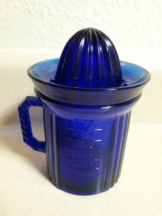 Vintage Cobalt Blue Glass Measuring Cup & Reamer Set