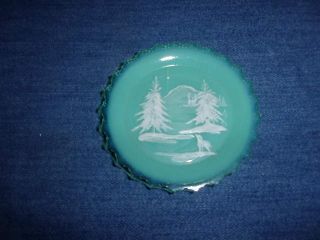 Vintage Pairpoint Glass Company Handpainted Winter Scene Opalescent Cup Plate