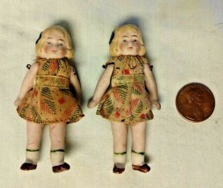 Set Of Twins Antique German Pin Jointed All Bisque Doll Clothes 2 3/4 "