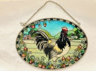 Amia Glass Rooster Large Oval Suncatcher Hand Painted